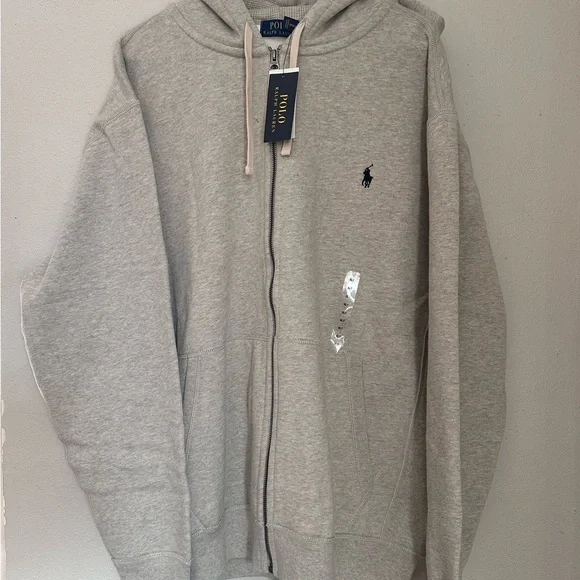 Polo Ralph Lauren Waffle Knit Hoodie Full Zip Jacket Gray Men's XLT Gray NWT - Picture 1 of 7